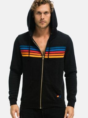 Aviator Nation Black Five Stripe Zip Up Hoodie - Size XL - Excellent Condition